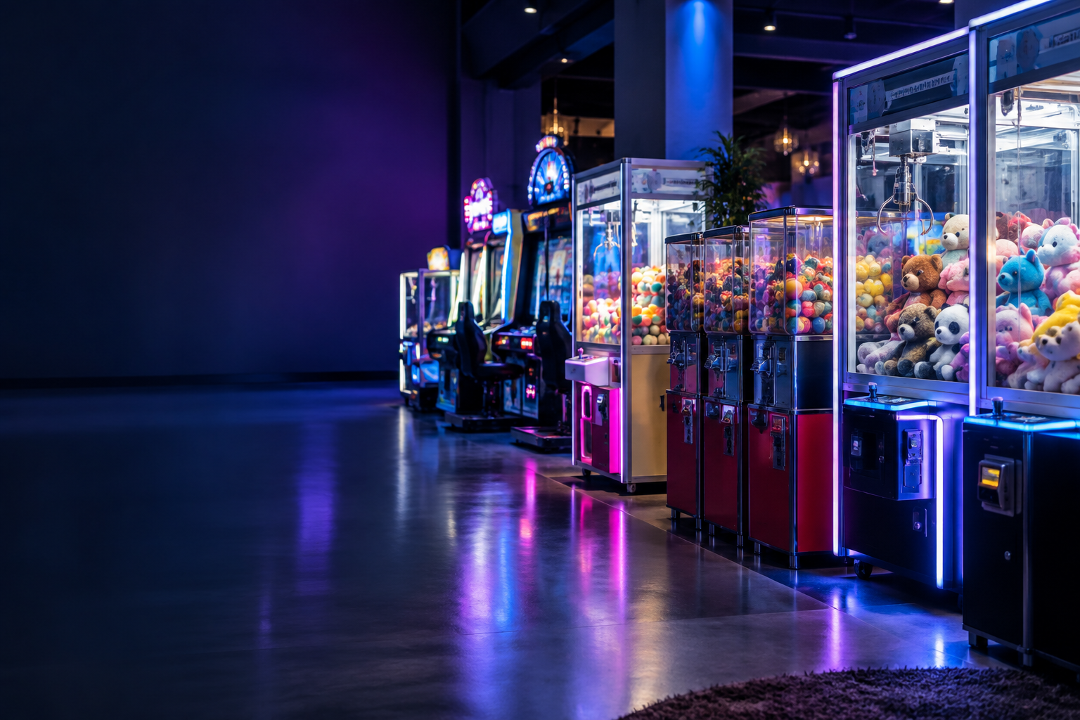 Colorful arcade and vending machines
